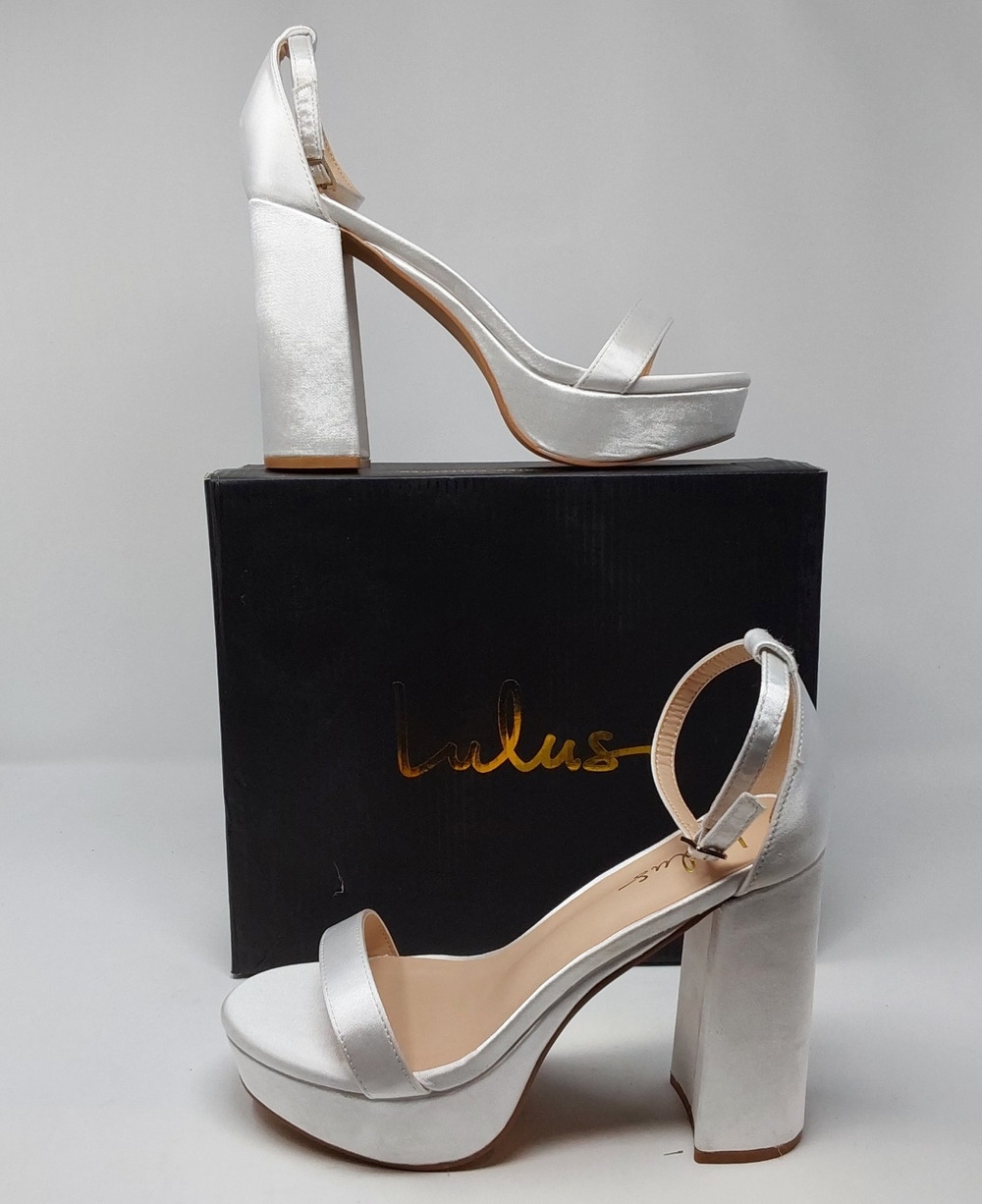 Lulus Arrabella Womens 8.5 Ivory Satin Platform Block Heels Bridal Wedding